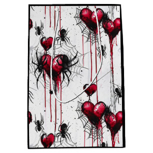 Sac Cadeau Moyen Gothique Amour Éffrayant Spider Web avec Coeurs