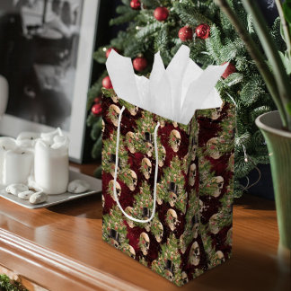 Sac Cadeau Moyen Gothique Crânes de Noël et lumières Rouge