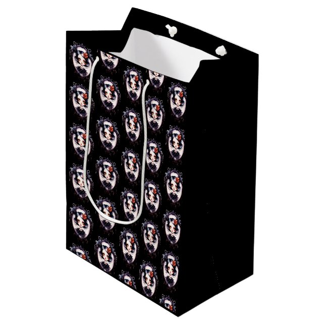 Sac Cadeau Moyen Gothique fille victorienne miroir noir Halloween (Devant Angle)
