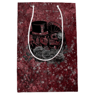 Sac Cadeau Moyen Gothique Kissing Skulls Couple Et Sang Rouge Éter