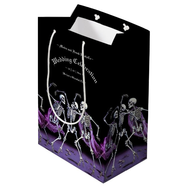 Sac Cadeau Moyen Gothique Violet Danser Skeletons Mariage Faveur (Dos Angle)