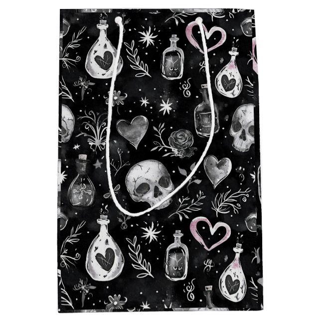 Sac Cadeau Moyen Gothique Witchcraft Love Potion Coeurs crâne (Devant)