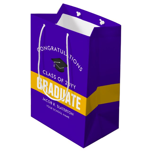 Sac Cadeau Moyen Graduation personnalisée Purple et Gold (Dos Angle)