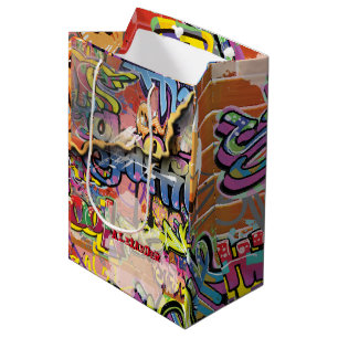 Sac Cadeau Moyen Graffiti peint en brique rayée griffée
