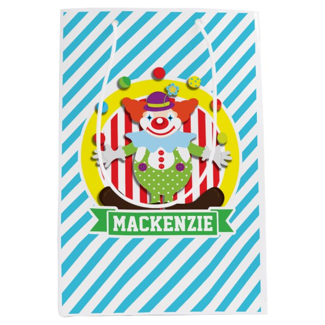 Sac Cadeau Moyen Grand Clown de cirque en jonglant; Bleu (Devant)