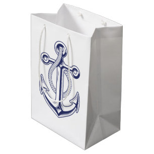 Sac Cadeau Moyen Grand Gif de mariage nautique bleu marine Ancre