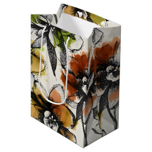 Sac Cadeau Moyen Grand stylo à laver à l'alcool abstrait et fleurs