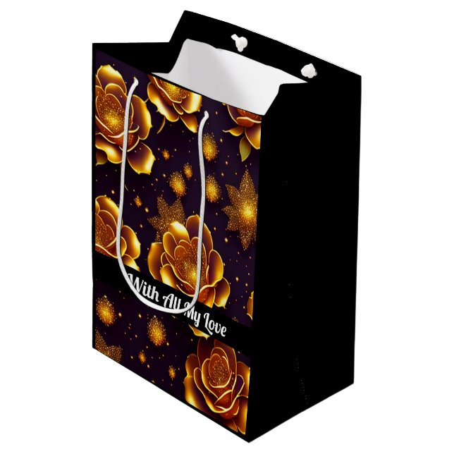 Sac Cadeau Moyen Grande Collection Gold Rose moderne de luxe (Devant Angle)