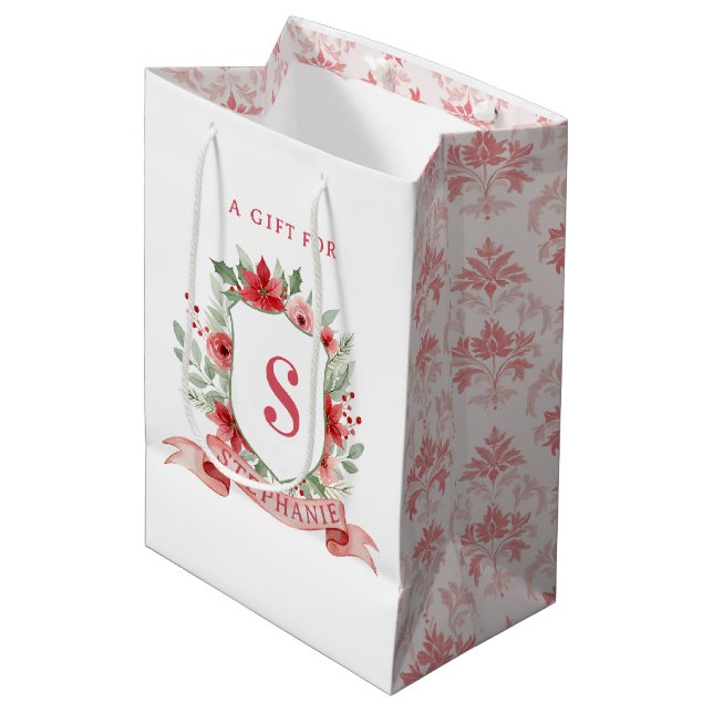Sac Cadeau Moyen Grandmillennial Holiday Crest | Christmas Monogram (Devant Angle)