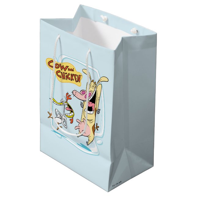 Sac Cadeau Moyen Graphique de rire de vache et de poulet (Devant Angle)