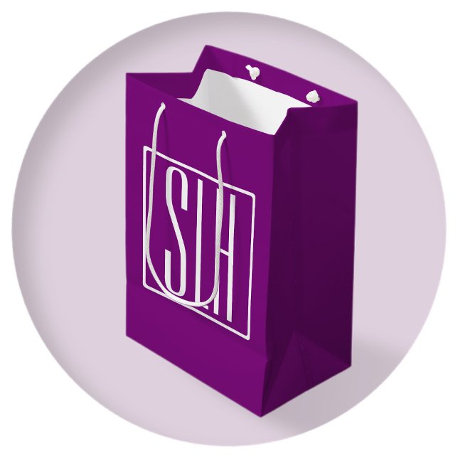 Sac Cadeau Moyen Gras moderne 3 initiales Monogramme | Blanc et pou (Créateur téléchargé)