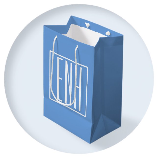 Sac Cadeau Moyen Gras moderne 3 initiales Monogramme | Bleu doux (Créateur téléchargé)