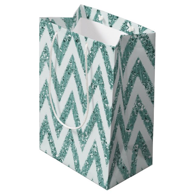 Sac Cadeau Moyen Gratuit Vert Blanc Chevron Stripes Noël (Dos Angle)