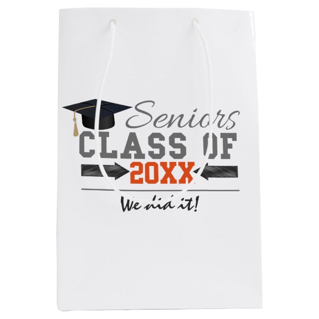Sac Cadeau Moyen Gray and Orange Graduation Gear (Devant)