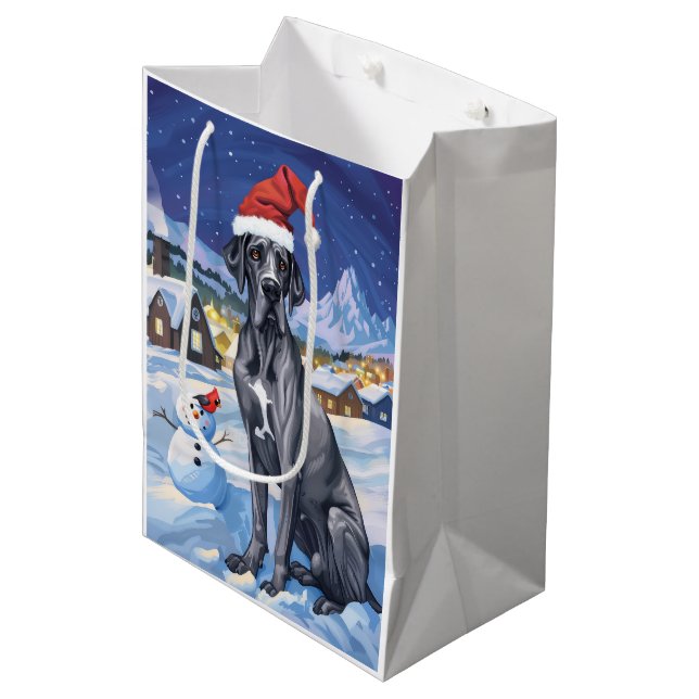 Sac Cadeau Moyen Great Dane Winter Wonderland Noël Joie (Devant Angle)