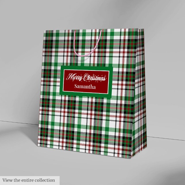 Sac Cadeau Moyen Green and Red Christmas Bags Monogram Holiday (Green and Red Christmas Bags Monogram Holiday Style)