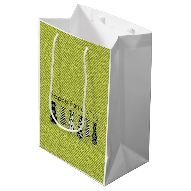 Sac Cadeau Moyen Green Denim Cravates Bonne Fête des pères PAD (Devant Angle)