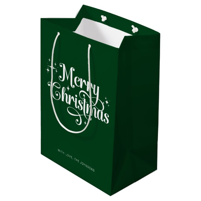 Sac Cadeau Moyen Green Elegant Retro Script Joyeux Noël (Dos Angle)