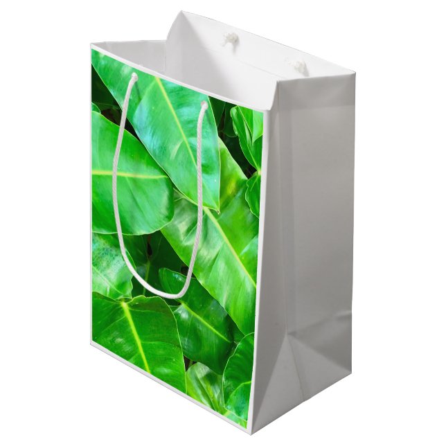 Sac Cadeau Moyen Green feuille Palm Leaf feuillage tropical jungle (Devant Angle)