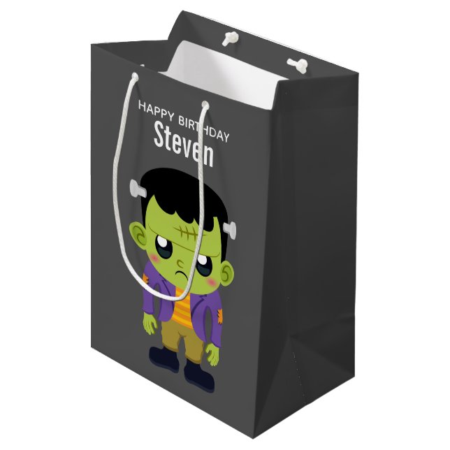 Sac Cadeau Moyen Green Frankenstein Monster Halloween Anniversaire (Devant Angle)