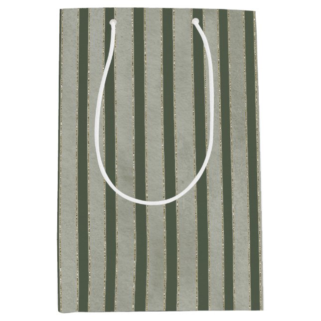 Sac Cadeau Moyen Green Glitzy Gold Stripes Christmas (Devant)