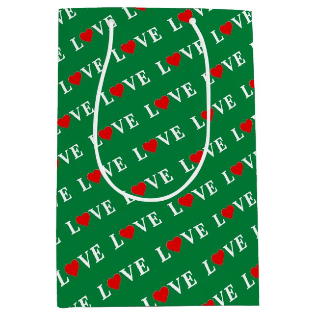Sac Cadeau Moyen Green LOVE Retro Élégant (Devant)