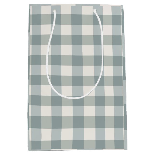 Sac Cadeau Moyen Green Plaid En vichy Country Farmhouse Simple (Devant)