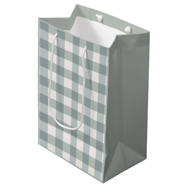 Sac Cadeau Moyen Green Plaid En vichy Country Farmhouse Simple (Devant Angle)