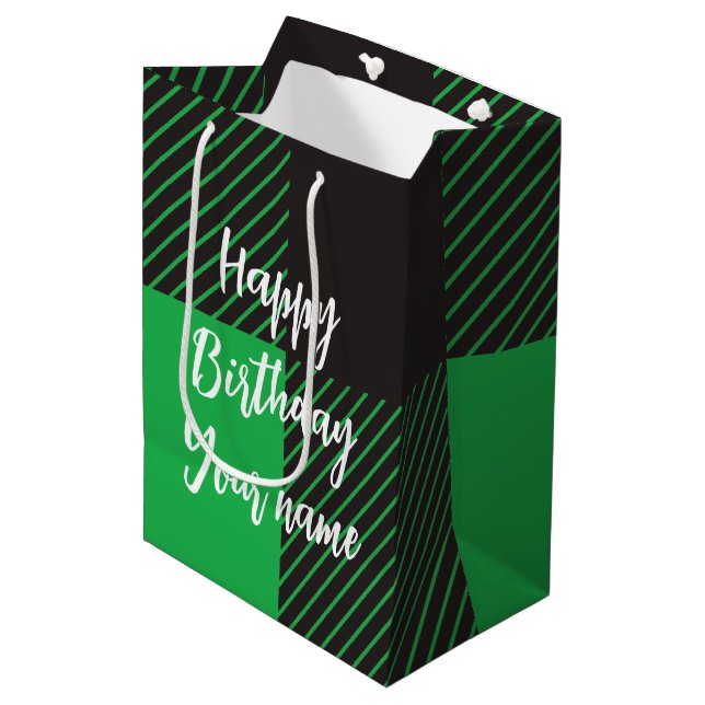Sac Cadeau Moyen Green Plaid Joyeux anniversaire (Devant Angle)