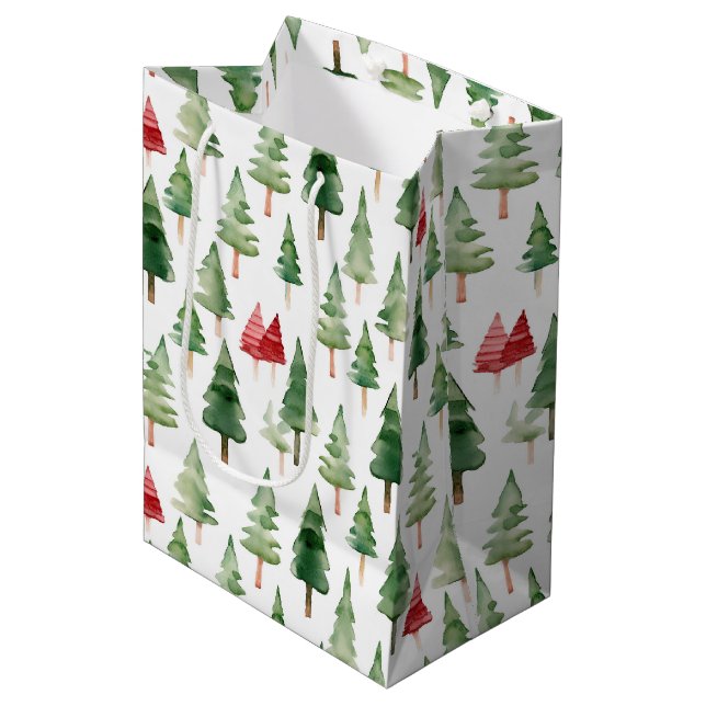 Sac Cadeau Moyen Green Red Christmas Trees  (Devant Angle)