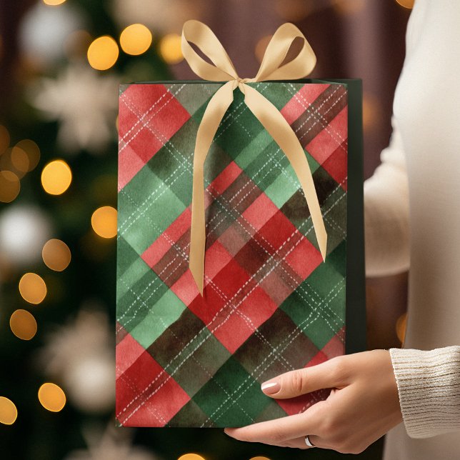 Sac Cadeau Moyen Green & Red Plaid Christmas Gift Bag (Créateur téléchargé)