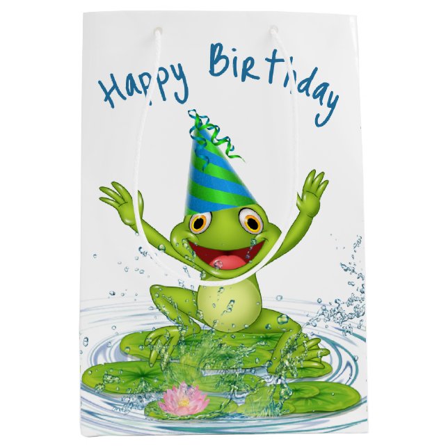 Sac Cadeau Moyen Grenouille de fête pour l'anniversaire (Devant)