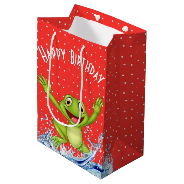 Sac Cadeau Moyen Grenouille Saut Sur Pois (Devant Angle)