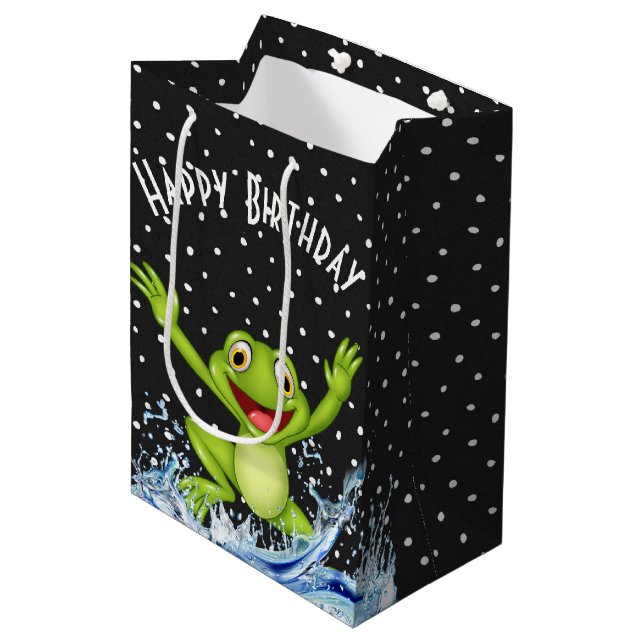 Sac Cadeau Moyen Grenouille Saut Sur Pois (Devant Angle)
