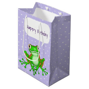 Sac Cadeau Moyen Grenouille verte sur Pois