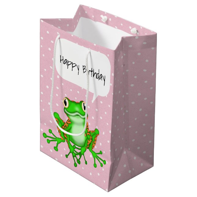 Sac Cadeau Moyen Grenouille verte sur Pois (Devant Angle)