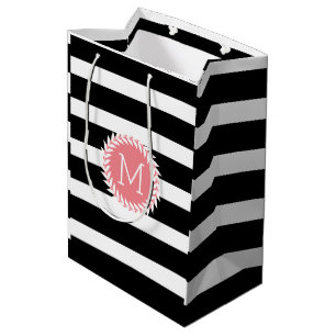 Sac Cadeau Moyen Grilles noires et blanches monogrammes et couronne