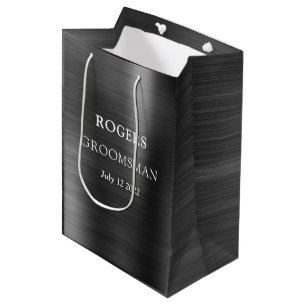 Sac Cadeau Moyen Groomsman Black Brossé Métal