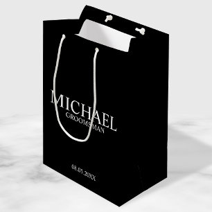 Sac Cadeau Moyen Groomsman personnalisé moderne noir et blanc