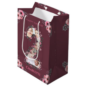 Sac Cadeau Moyen Gros 2e anniversaire fille photo Collage Fleur ros