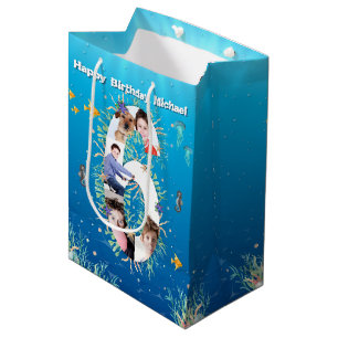 Sac Cadeau Moyen Gros 6 Anniversaire Photo Collage Sous La Mer