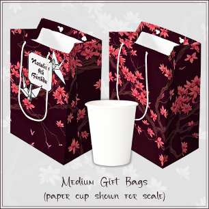 Sac Cadeau Moyen Grue en papier rose Origami Fleur de cerisier
