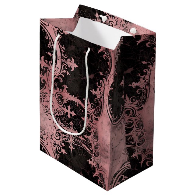 Sac Cadeau Moyen Grunge gothique rose et noir (Devant Angle)