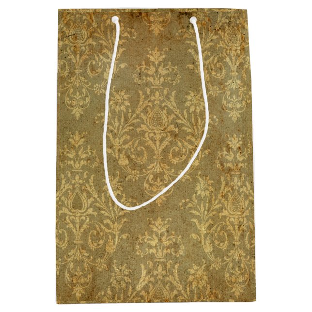 Sac Cadeau Moyen Grunge, rustique, damassé, bronze, antique, victor (Devant)