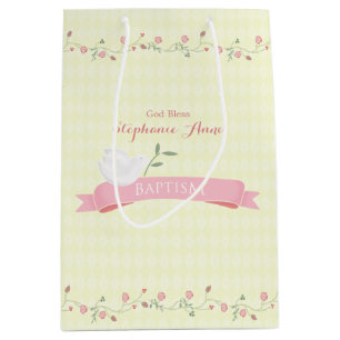 Sac Cadeau Moyen Guirlande florale rose de baptême