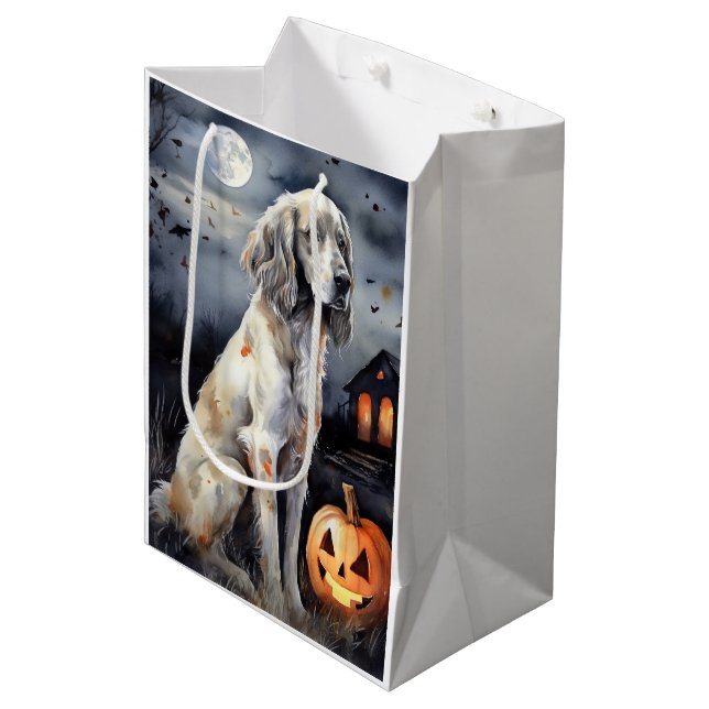 Sac Cadeau Moyen Halloween Anglais Setter Avec Scentation Citrouill (Devant Angle)