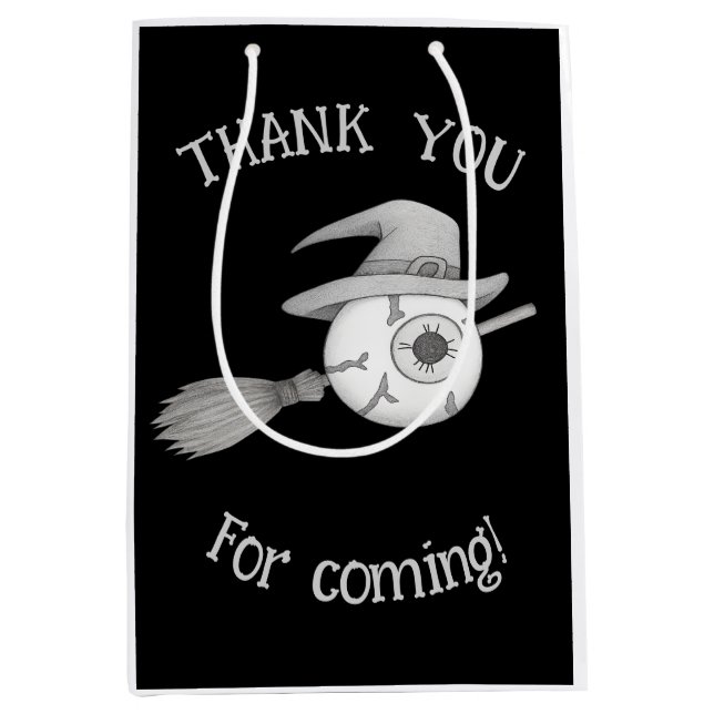 Sac Cadeau Moyen Halloween balai sorcière et globe oculaire effraya (Devant)