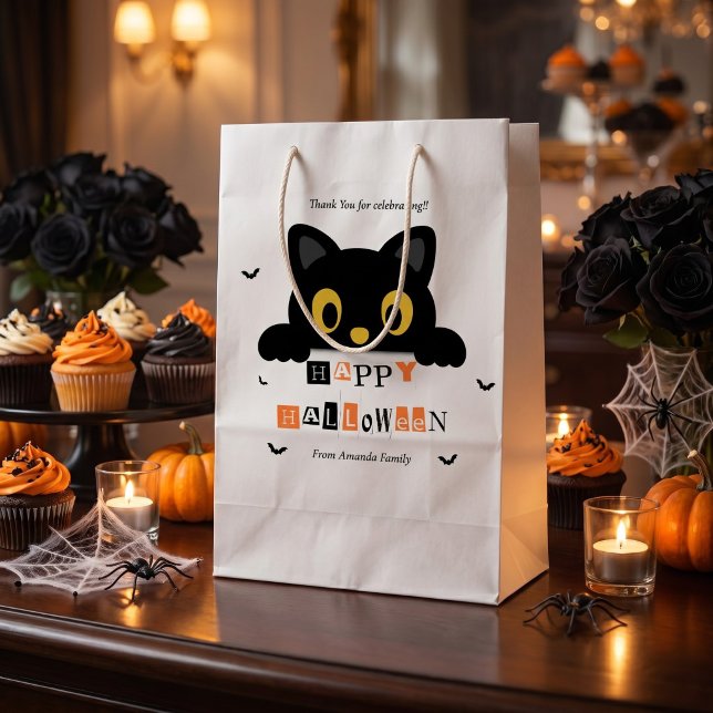 Sac Cadeau Moyen Halloween Chat Noir Mignon (Créateur téléchargé)