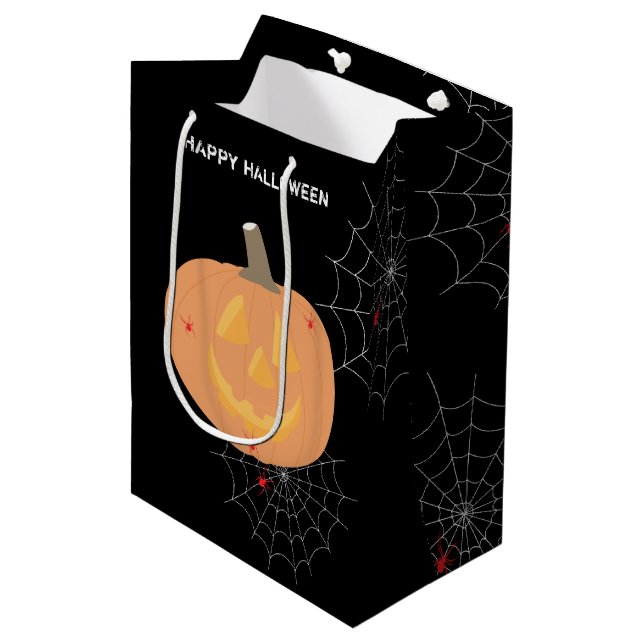 Sac Cadeau Moyen Halloween Citrouille Happy Halloween (Devant Angle)