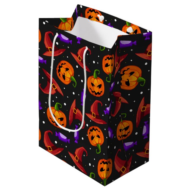 Sac Cadeau Moyen Halloween Citrouille moderne sorcière Casquette Ca (Devant Angle)